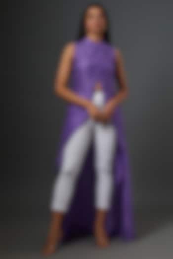 Purple Silk Asymmetrical Shrug Dress by Bhusattva