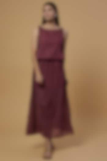Deep Maroon Cotton Hand-Blocked Printed Maxi Dress by Bhusattva