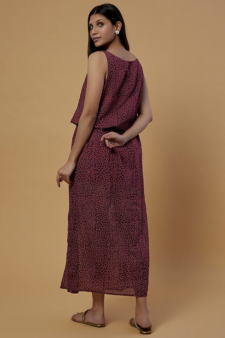 Deep Maroon Cotton Hand-Blocked Printed Maxi Summer Dress by Bhusattva at Pernia's Pop Up Shop