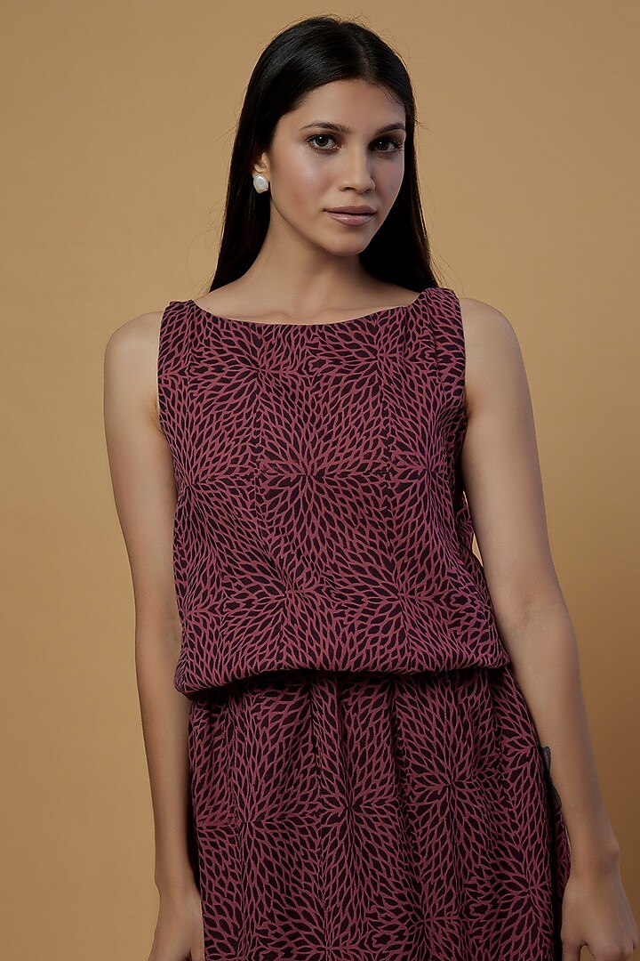 Deep Maroon Cotton Hand-Blocked Printed Maxi Summer Dress by Bhusattva at Pernia's Pop Up Shop