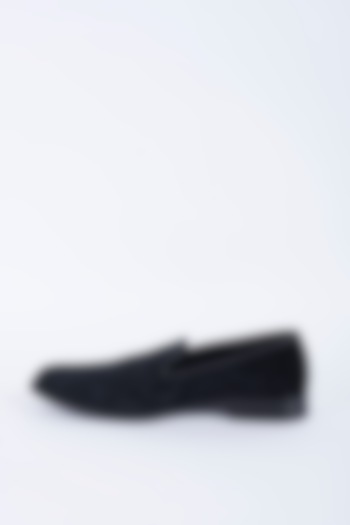 Black Velvet Embossed Loafers by VARENYA
