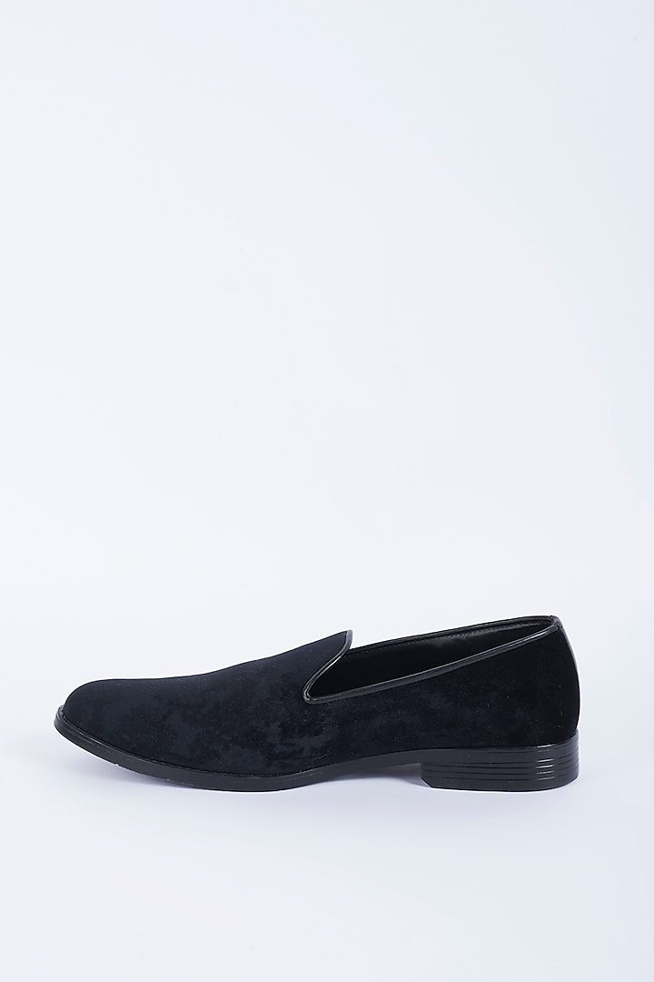 Black Velvet Embossed Loafers by VARENYA at Pernia's Pop Up Shop