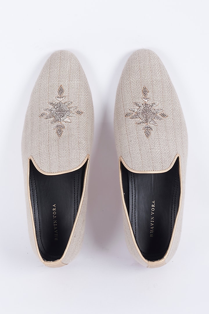 Grey Herringbone Weaved Shoes by VARENYA at Pernia's Pop Up Shop