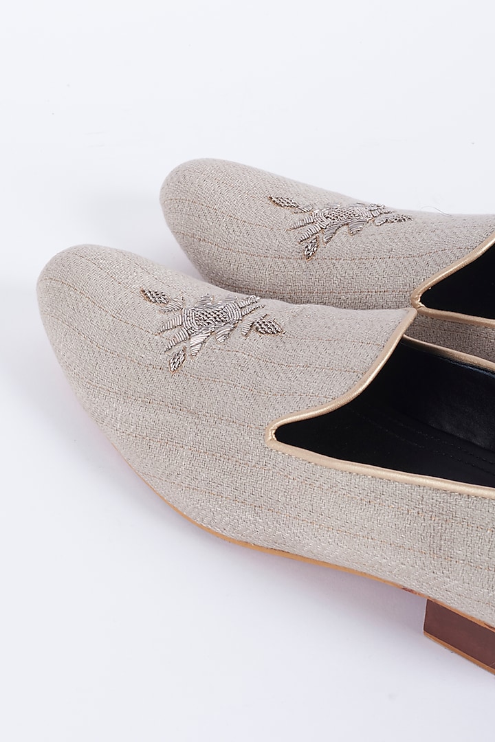 Grey Herringbone Weaved Shoes by VARENYA at Pernia's Pop Up Shop