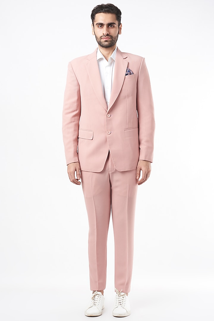 Blush Pink Poly Blend Blazer Set by VARENYA
