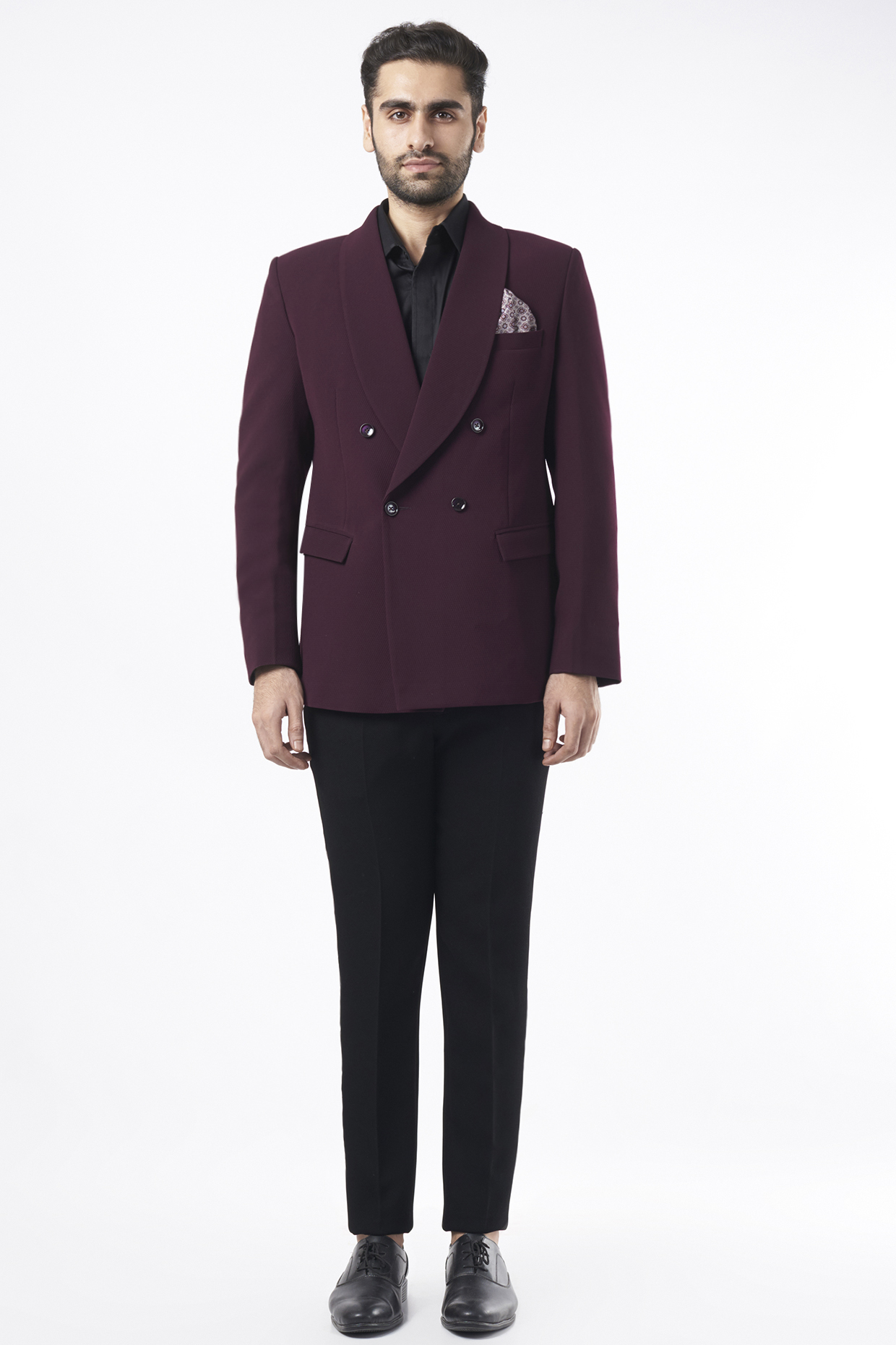 Plum Purple Textured Blazer by VARENYA
