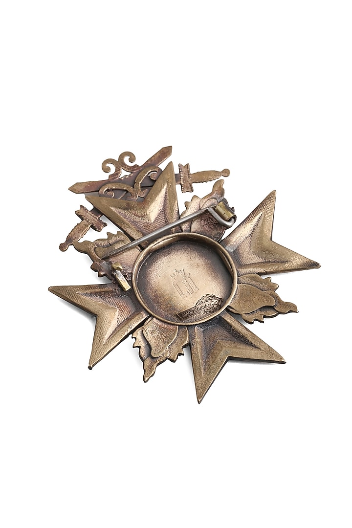 Antique Gold Finish Navy Blue Musashi Brooch by Cosa Nostraa at Pernia's Pop Up Shop
