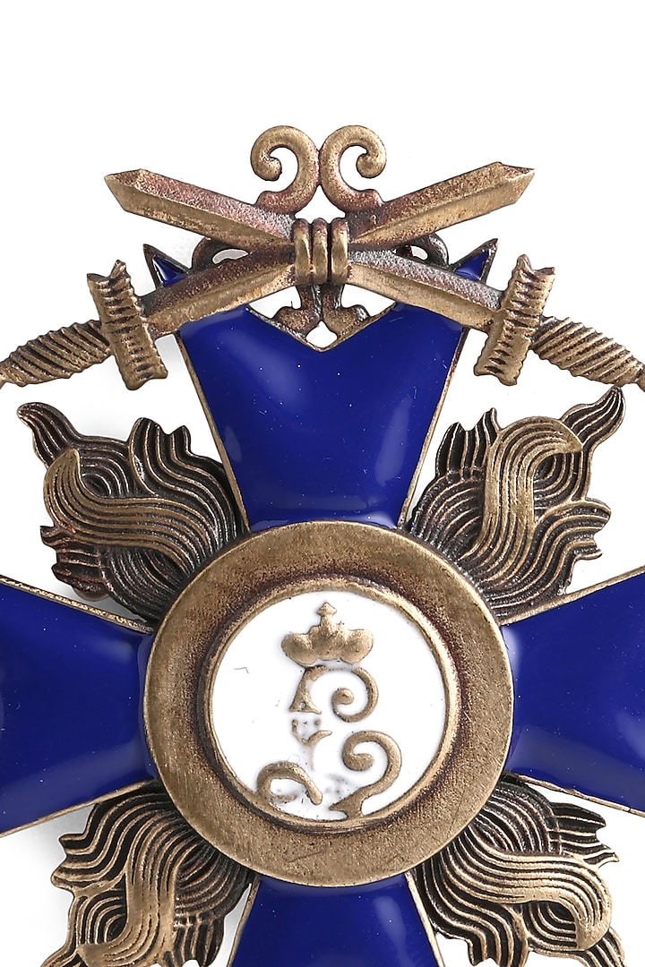 Antique Gold Finish Navy Blue Musashi Brooch by Cosa Nostraa at Pernia's Pop Up Shop