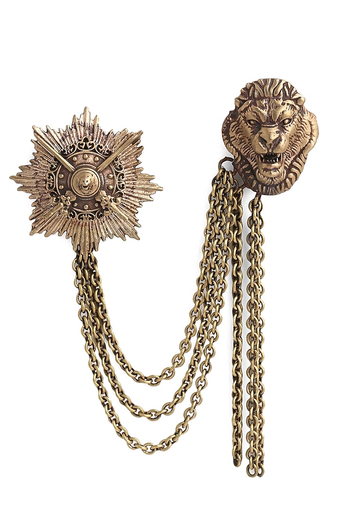 Antique Gold Finish Lion Head Brooch by Cosa Nostraa