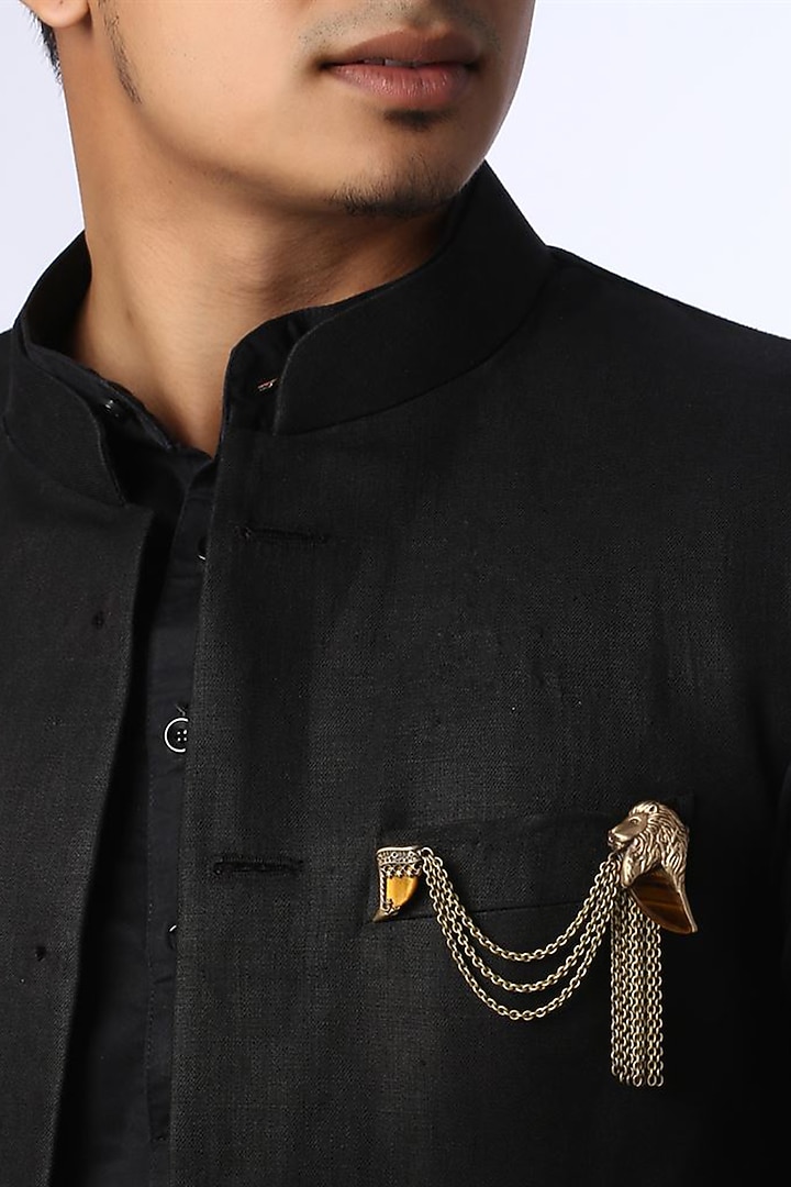 Antique Gold Finish Royal Lion Dangling Chain Brooch by Cosa Nostraa at Pernia's Pop Up Shop