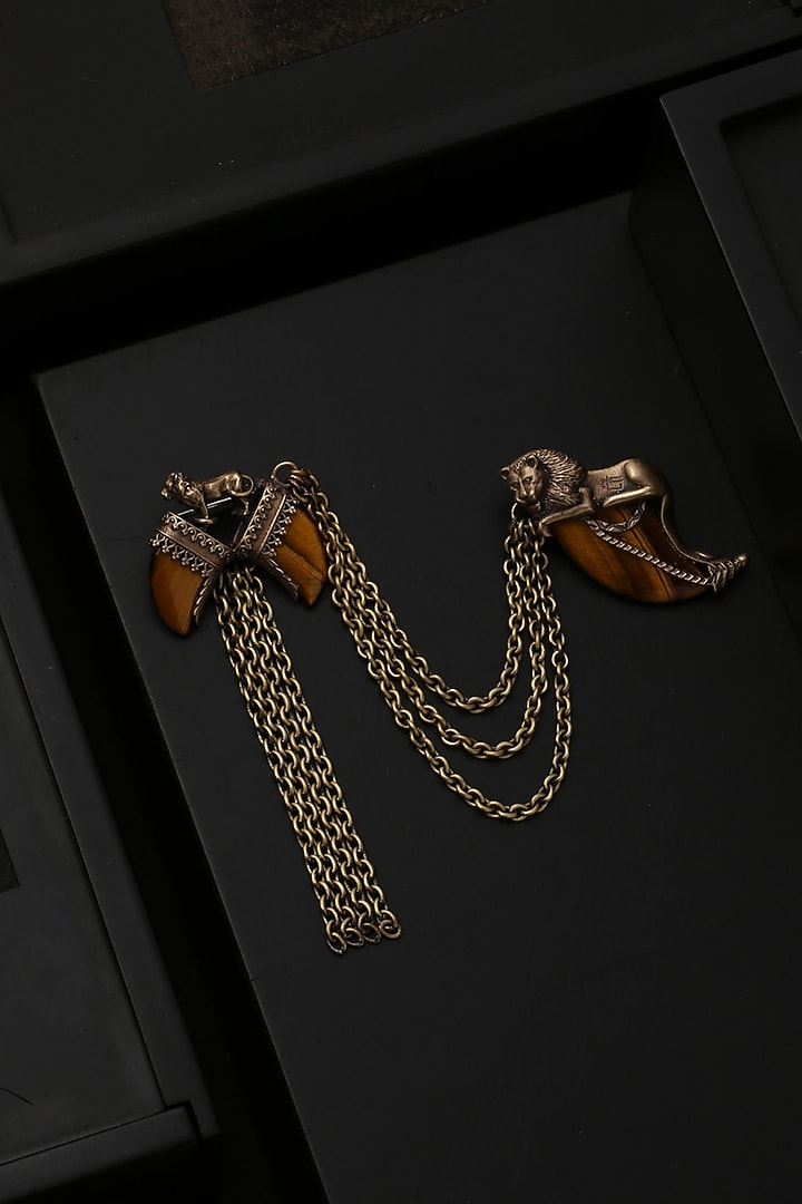 Antique Gold Finish Genuine Tiger Eye Stone Brooch by Cosa Nostraa at Pernia's Pop Up Shop