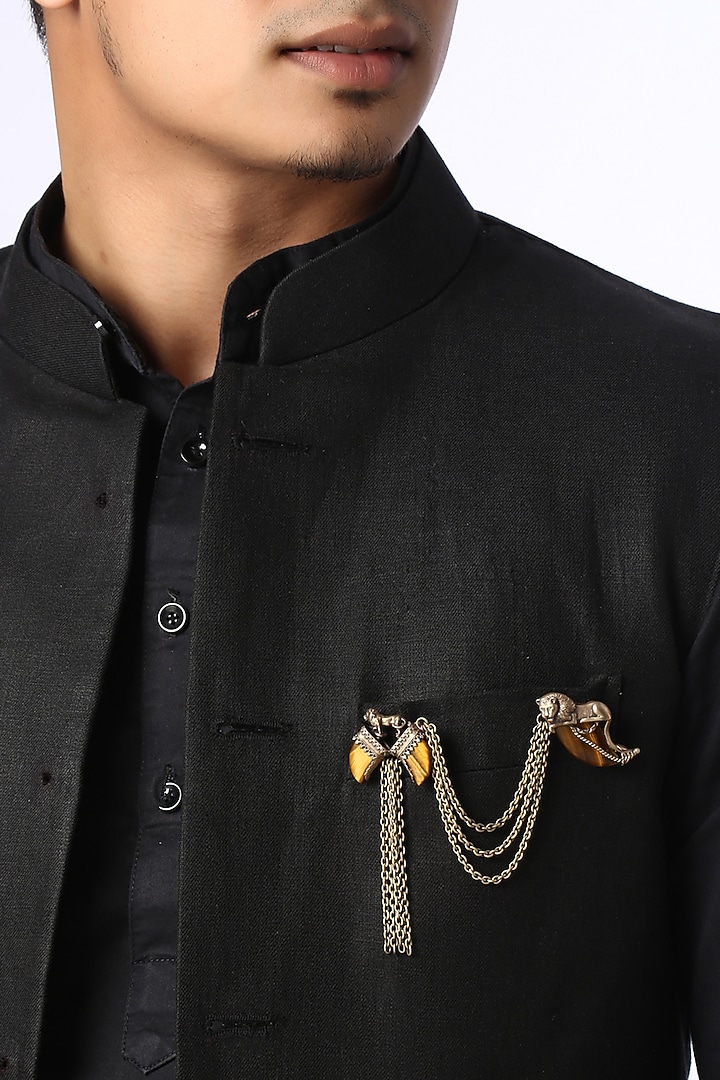 Antique Gold Finish Genuine Tiger Eye Stone Brooch by Cosa Nostraa at Pernia's Pop Up Shop