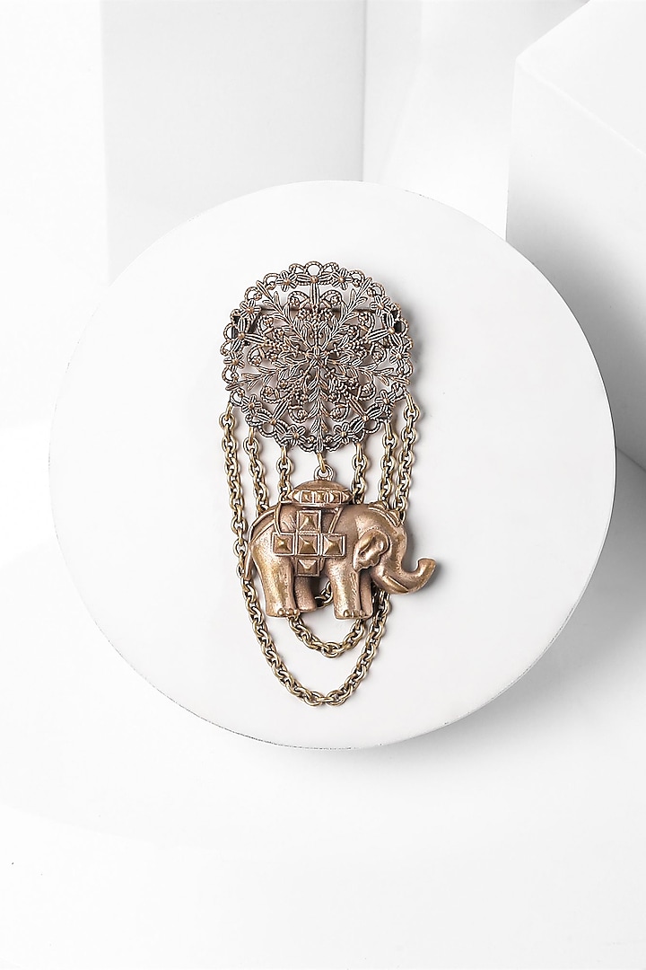 Antique Gold Finish Elephant Brooch by Cosa Nostraa