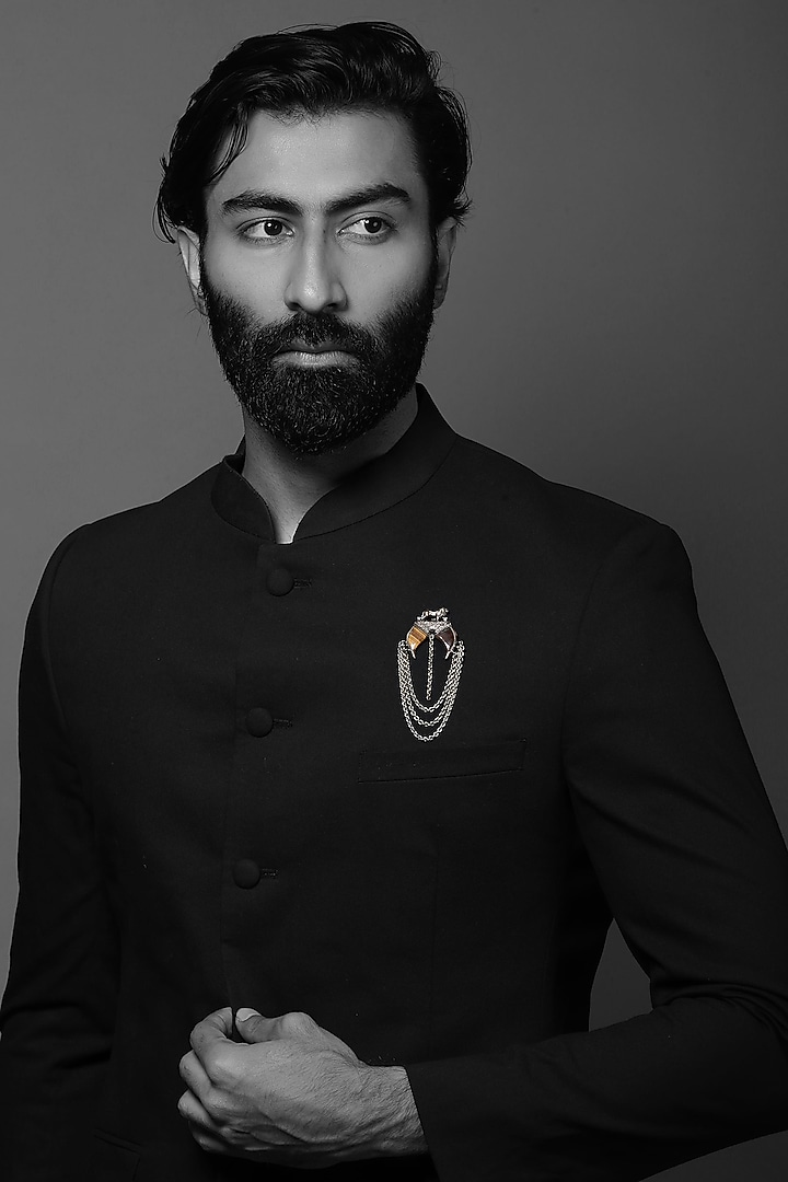 Antique Gold Finish Tiger Eye Stone Dangling Chain Brooch by Cosa Nostraa at Pernia's Pop Up Shop