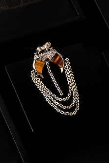 Antique Gold Finish Tiger Eye Stone Dangling Chain Brooch by Cosa Nostraa-POPULAR PRODUCTS AT STORE