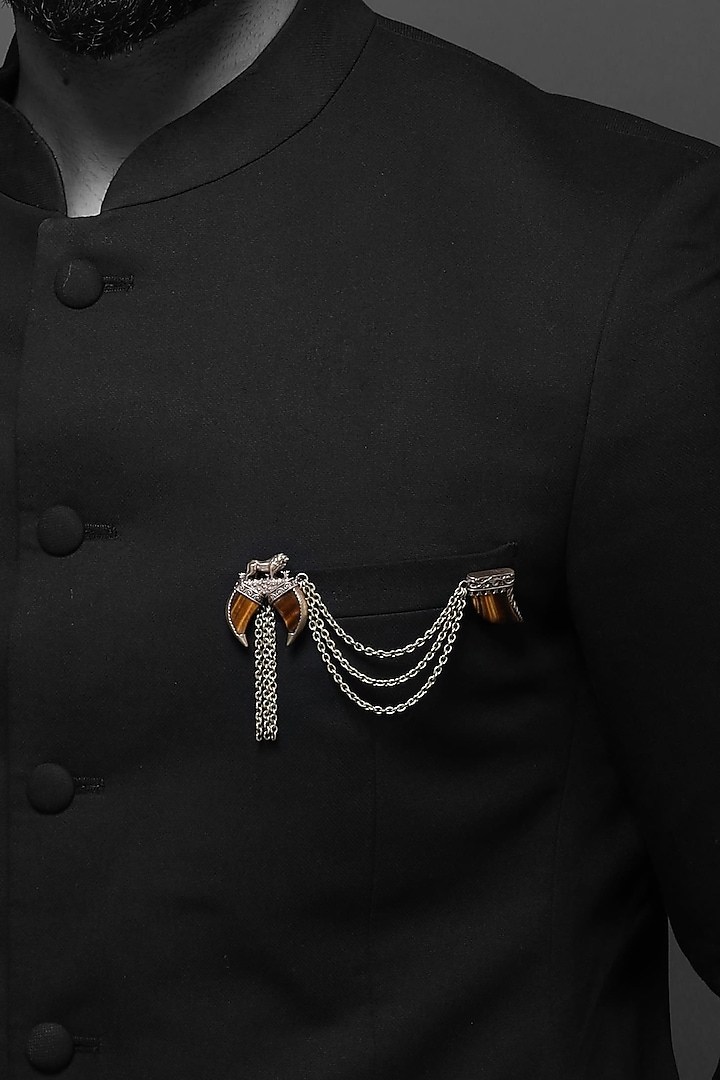 Antique Gold Finish Tiger Eye Stone Dangling Chain Brooch by Cosa Nostraa at Pernia's Pop Up Shop