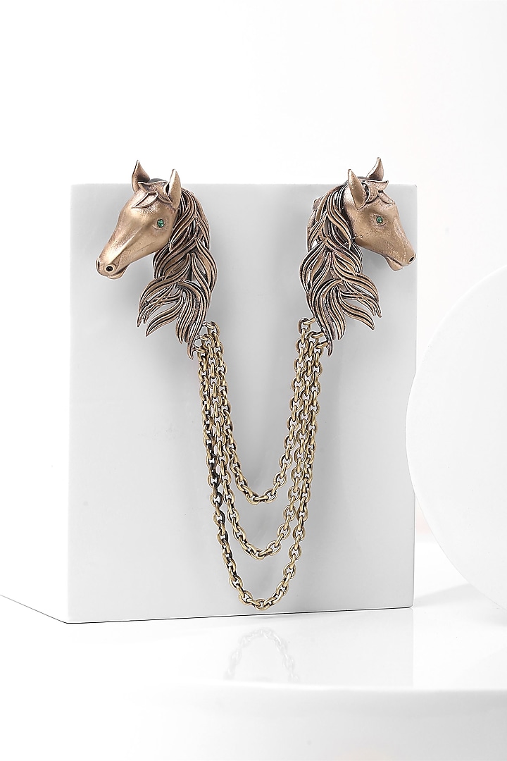Antique Gold Finish Horse Shaped Dangling Chain Brooch by Cosa Nostraa