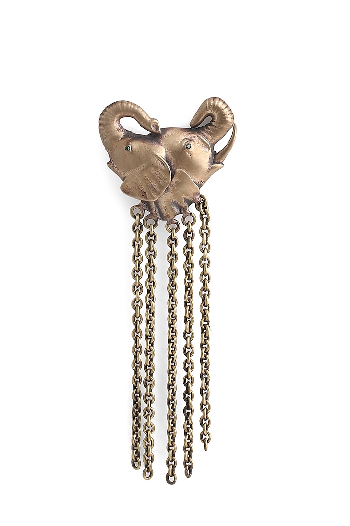 Antique Gold Finish Brooch With Dangling Chains by Cosa Nostraa