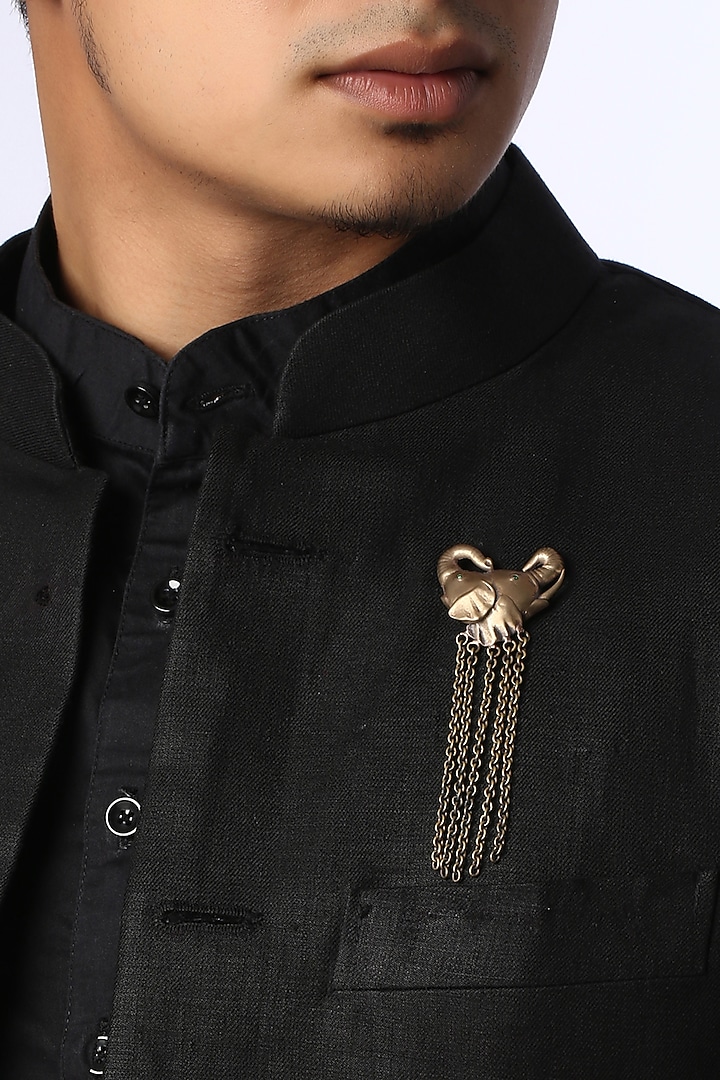 Antique Gold Finish Brooch With Dangling Chains by Cosa Nostraa at Pernia's Pop Up Shop