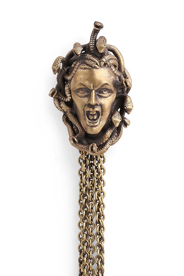 Antique Gold Finish Medusa Brooch by Cosa Nostraa at Pernia's Pop Up Shop