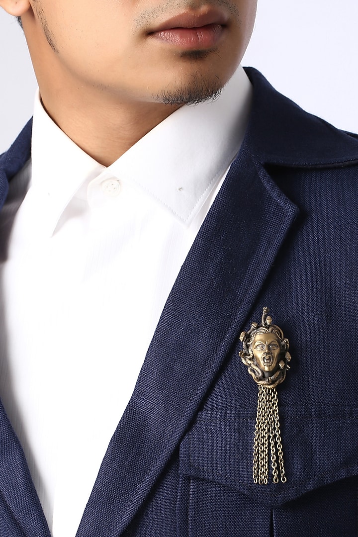 Antique Gold Finish Medusa Brooch by Cosa Nostraa at Pernia's Pop Up Shop