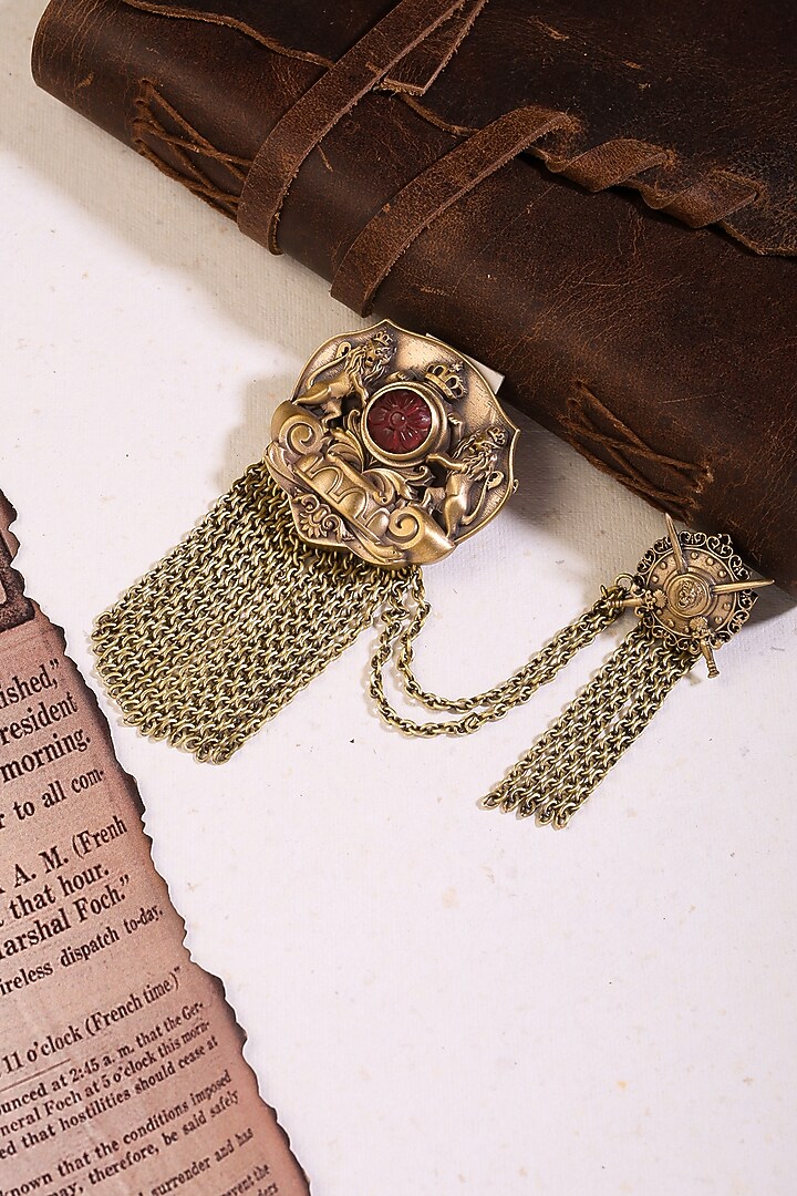 Antique Gold Finish Glass Stone Royal Brooch by Cosa Nostraa at Pernia's Pop Up Shop