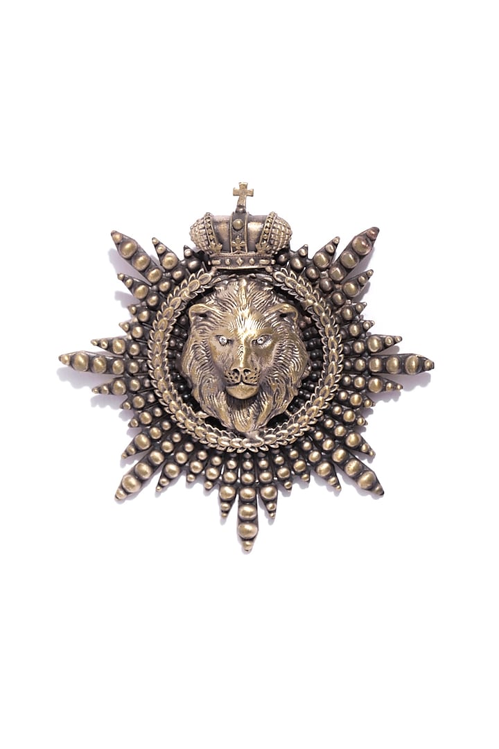 Antique Gold Finish Masculine Lion Head Brooch by Cosa Nostraa at Pernia's Pop Up Shop