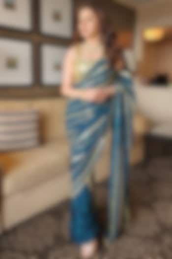 Emerald Green Georgette Pre-Stitched Wedding Saree Set by Krisha Sunny Ramani at Pernia's Pop Up Shop