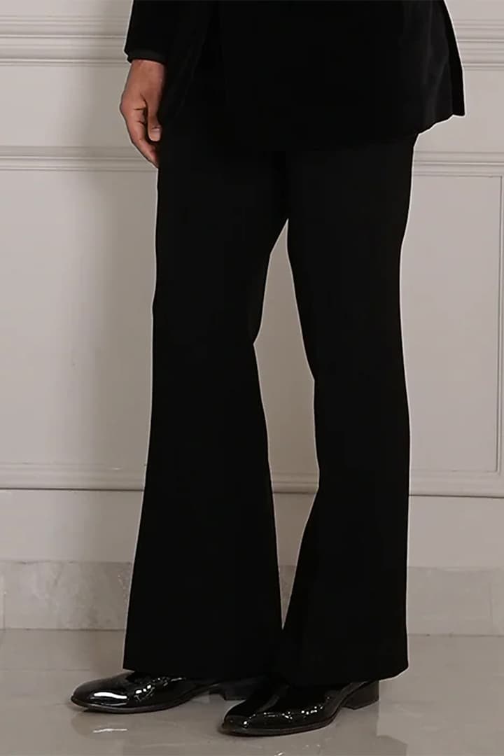 Black Silk Velvet 3D Hand Embroidered Blazer Set by Bharat Reshma at Pernia's Pop Up Shop