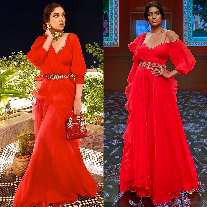 Poppy Red Embroidered Jumpsuit Set by Ridhi Mehra at Pernia's Pop Up Shop