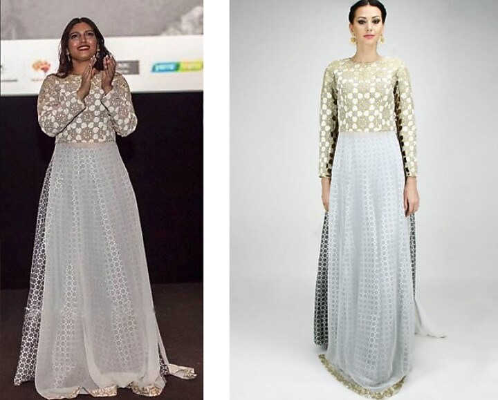 Off white embroidered floor length kurta with printed lehenga available only at Pernia's Pop-Up Shop.