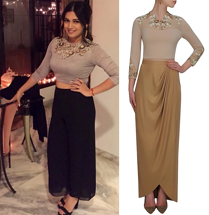 Namrata Joshipura presents Sand colour desert trellis blouse available only at Pernia's Pop Up Shop.
