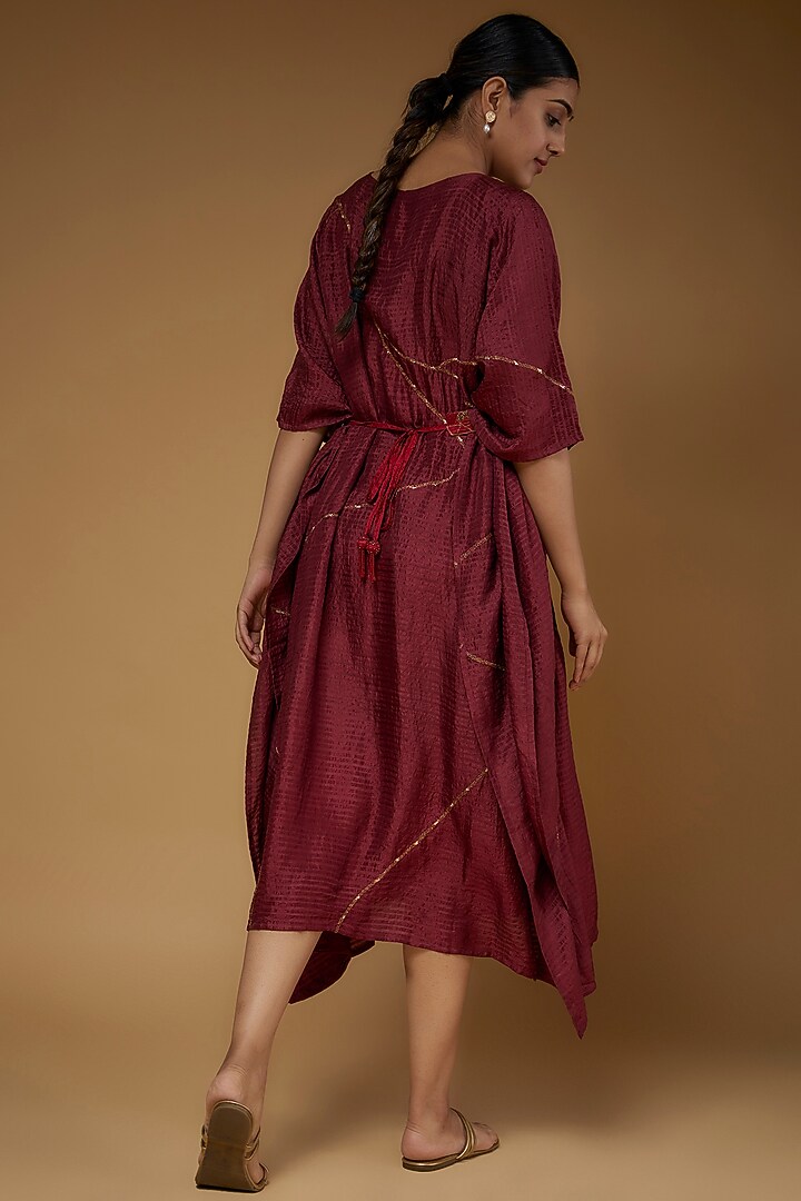 Maroon Organic Silk Embellished Kaftan Set by Bhusattva at Pernia's Pop Up Shop