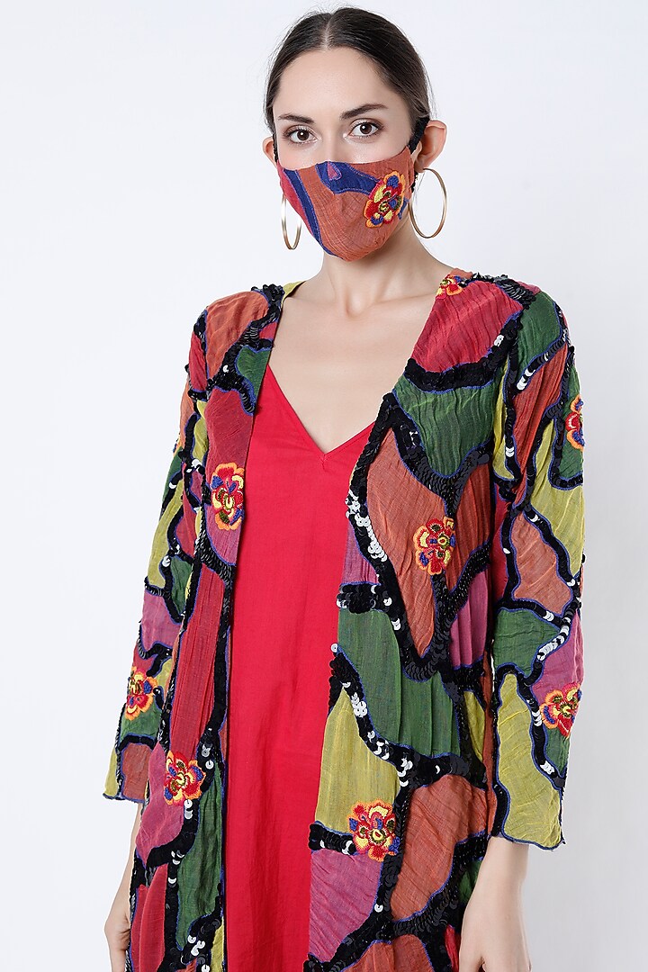Multi-Colored Embroidered Shrug With Mask by Bhusattva at Pernia's Pop Up Shop