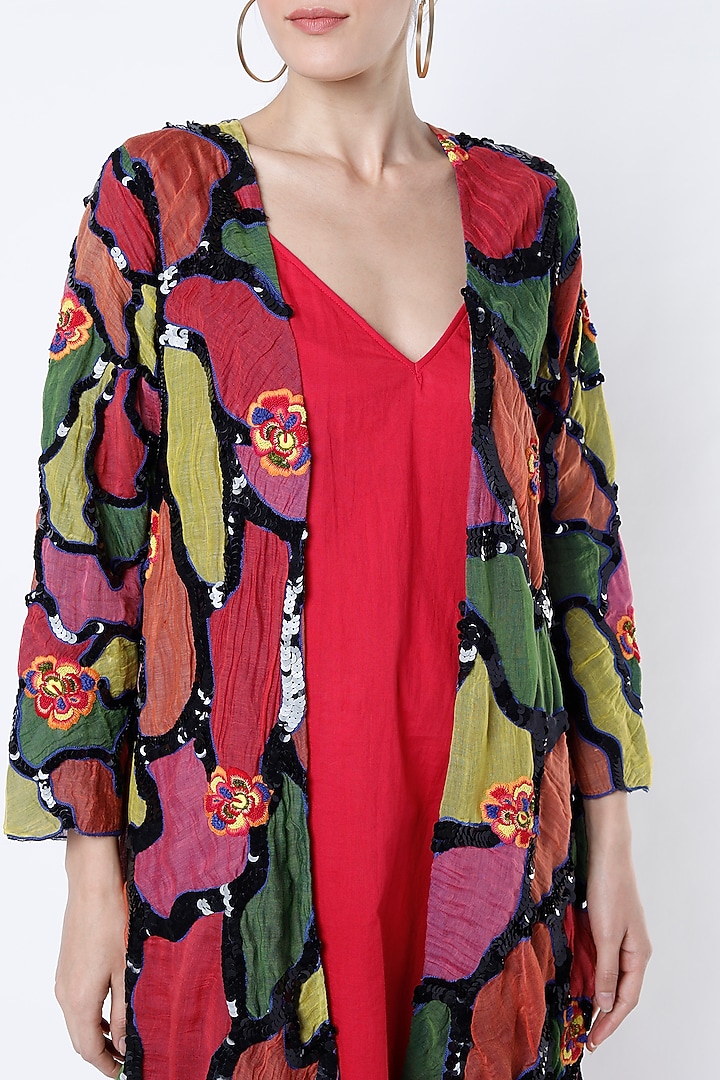 Multi-Colored Embroidered Shrug With Mask by Bhusattva at Pernia's Pop Up Shop