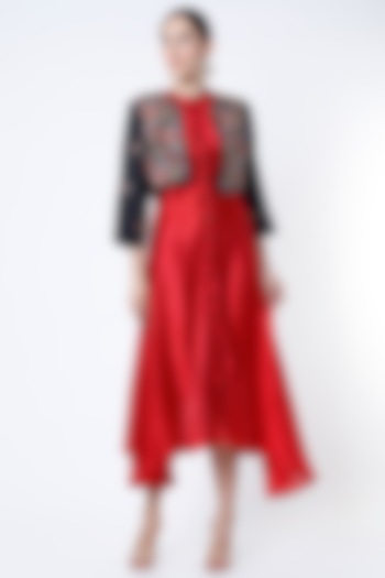 Cadmium Red Kurta With Embroidered Short Jacket by Bhusattva at Pernia's Pop Up Shop