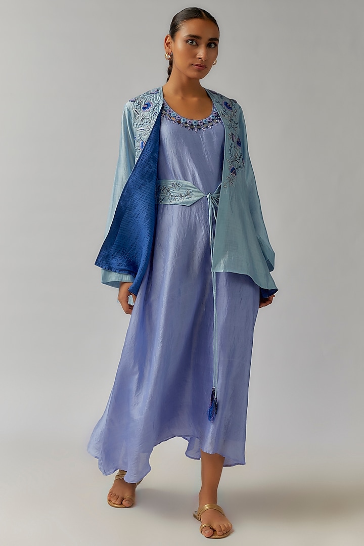 Powder blue Organic Silk Jacket Dress by Bhusattva