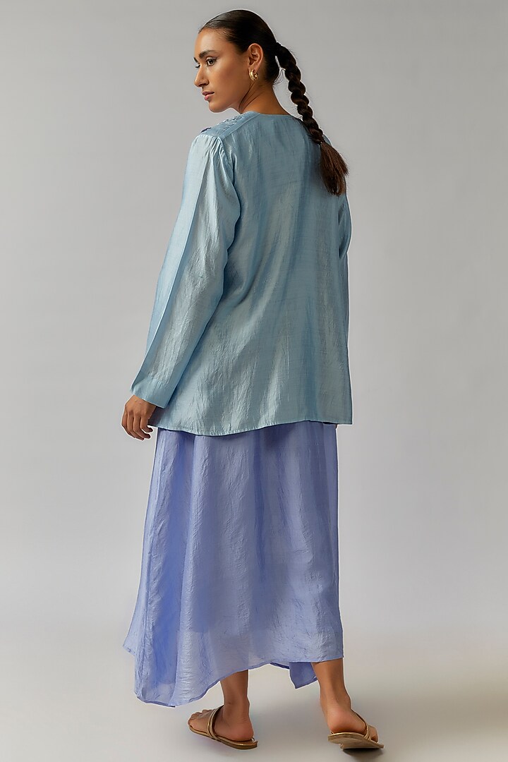 Powder blue Organic Silk Jacket Vacation Dress by Bhusattva at Pernia's Pop Up Shop