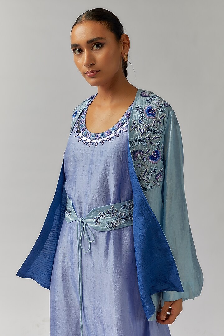 Powder blue Organic Silk Jacket Vacation Dress by Bhusattva at Pernia's Pop Up Shop