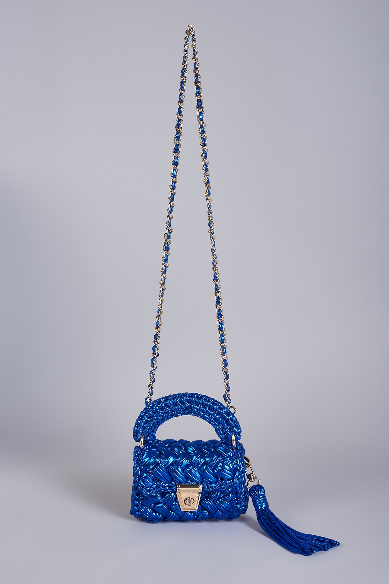 High quality Electric Blue Leather Mini Chain Bag