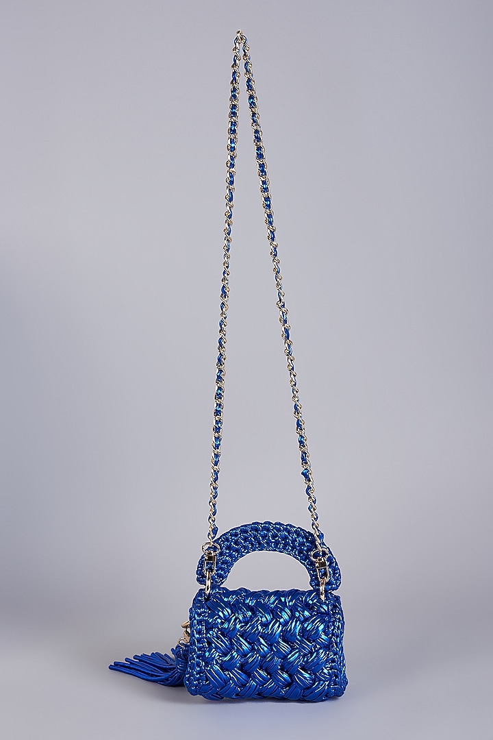 Electric Blue Polyester Yarn Mini Sling Bag by Bijit