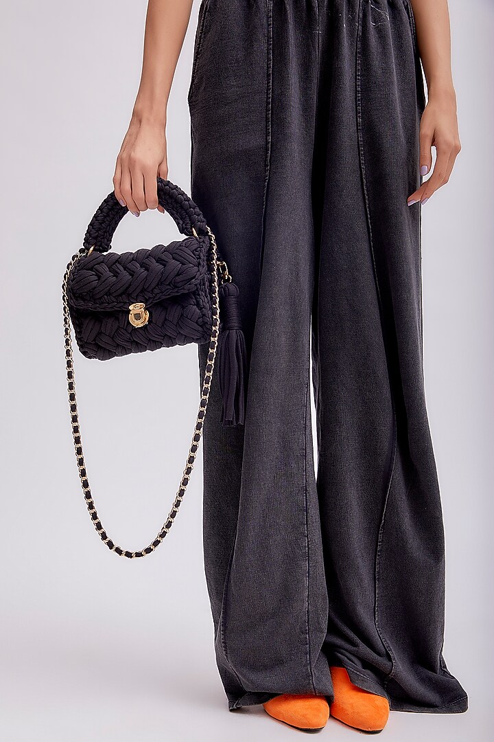 Black Cotton Yarn Sling Bag by Bijit at Pernia's Pop Up Shop