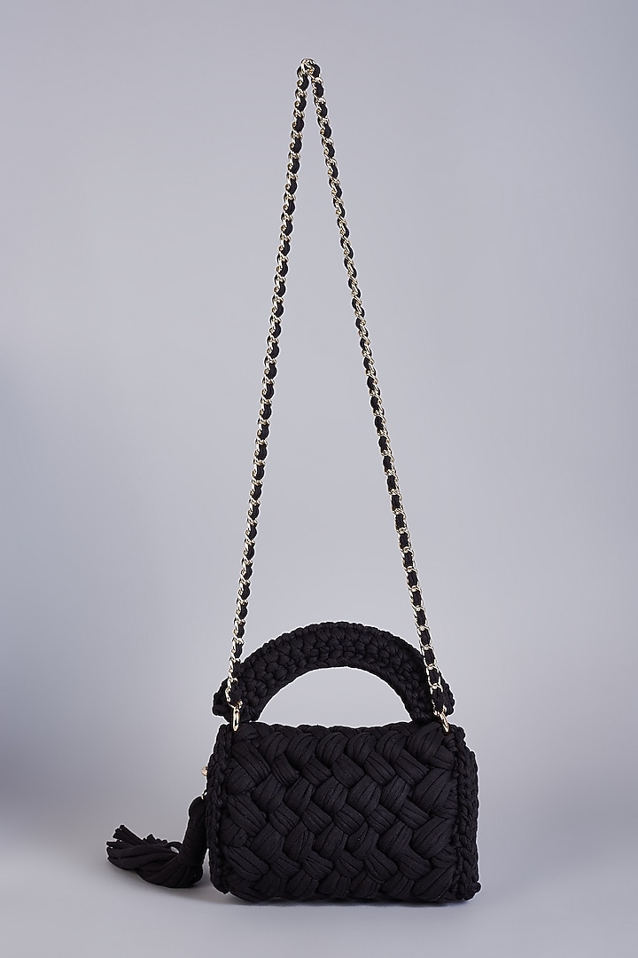 Black Cotton Yarn Sling Bag by Bijit at Pernia's Pop Up Shop