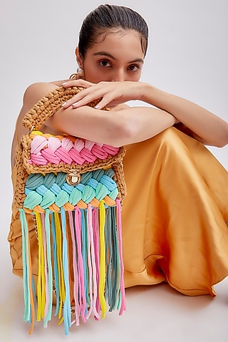Dark Beige Cotton Yarn Handbag by Bijit