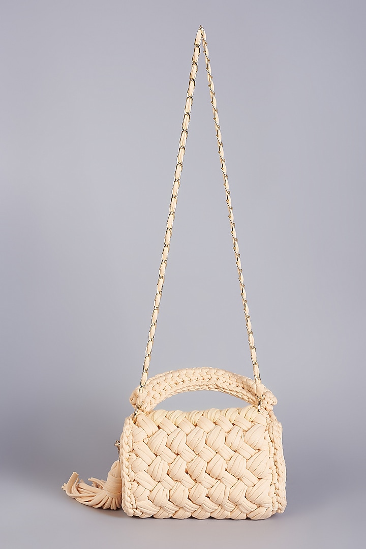 Cream Cotton Yarn Sling Bag by Bijit at Pernia's Pop Up Shop