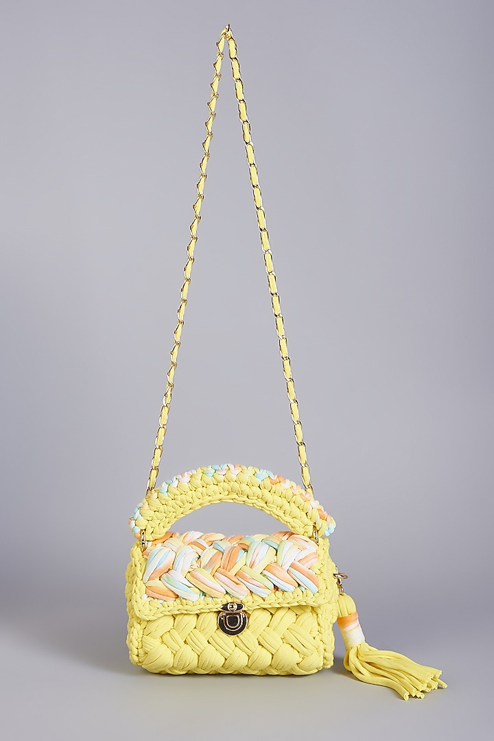 Yellow Cotton Yarn Sling Bag by Bijit at Pernia's Pop Up Shop