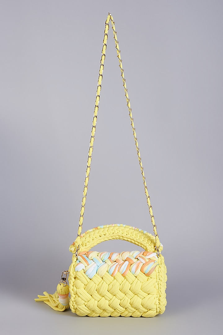 Yellow Cotton Yarn Sling Bag by Bijit at Pernia's Pop Up Shop