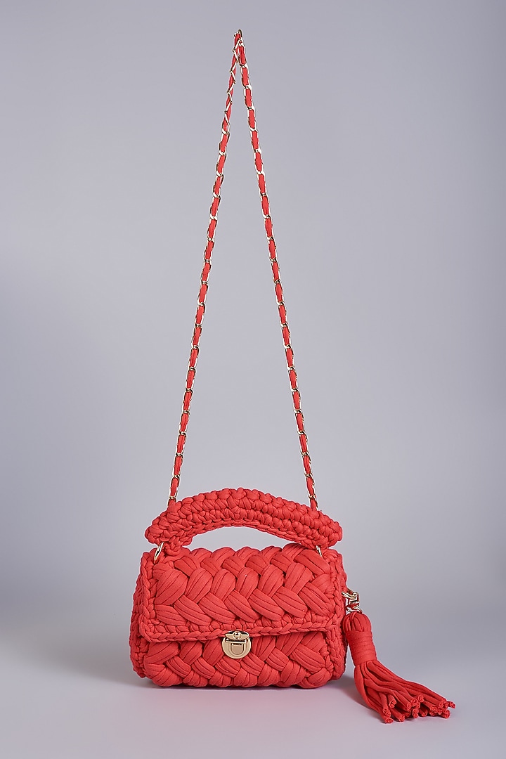 Red Cotton Yarn Sling Bag by Bijit at Pernia's Pop Up Shop