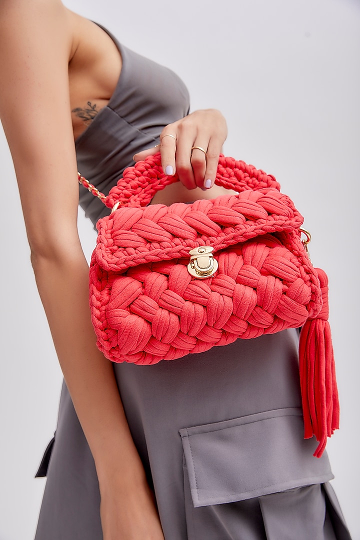 Red Cotton Yarn Sling Bag by Bijit at Pernia's Pop Up Shop