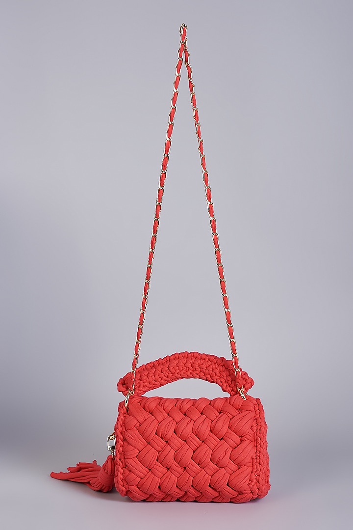 Red Cotton Yarn Sling Bag by Bijit at Pernia's Pop Up Shop